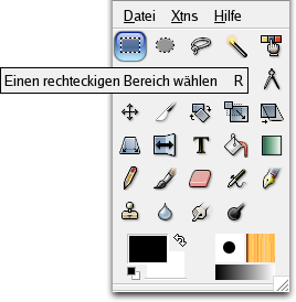 Die rechteckige Auswahl im Werkzeugfenster.